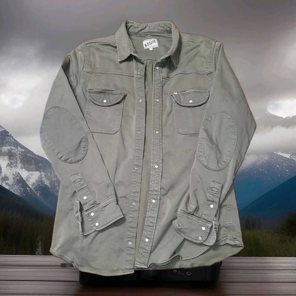 &SONS Sunday Shirt Army Green Men's XL Heritage Workwear Utility Snap Overshirt - Picture 1 of 16